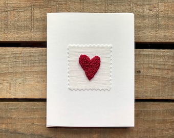 Embroidered Heart Card | Anniversary Card | Unique Anniversary Card | 2nd Anniversary Card | Cotton Anniversary Card | Wedding Card
