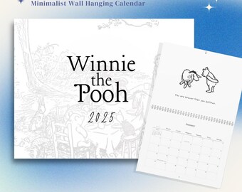 Minimalist Winnie the Pooh Calendar 2025, Inspirational Quotes, Black and White Design, Monthly, US Holidays, gift, classic, wall hanging