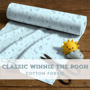 Classic Winnie the Pooh Fabric Blue Cotton Pima Vintage Storybook Seamless Print Pooh Piglet Tigger Rabbit Nursery Baby Quilt  Sewing Fabric