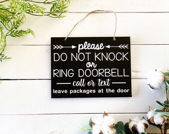 No Soliciting Sign, Do Not Knock or Ring Doorbell, Door Sign, Hanging Sign, Front Porch, Leave Packages at Door