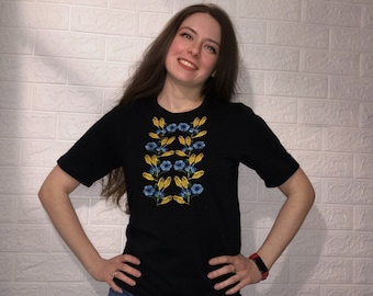 Ukrainian embroidery floral tshirt Vyshyvanka Wheat ears Traditional women embroidered Nature t-shirt Cornflower shirt Ukraine national Wear