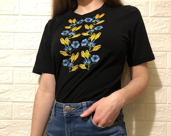 Ukrainian embroidery floral tshirt Vyshyvanka Wheat ears Traditional women embroidered Nature t-shirt Cornflower shirt Ukraine national Wear