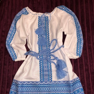 Baby Girl Christening blue white Dress newborn new mom gift Ukrainian Baptism set Ukraine Baby Girl Christening Vyshyvanka Christening Dress