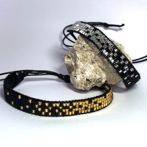 Beaded loom bracelet silver black gold Seed Bead Bracelet boho bracelet woven Weaving Modern Handmade Seed Beads Beaded bracelets Wristband