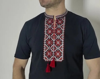 Ukrainian embroidery tshirt Vyshyvanka Traditional mens embroidered knitted fabric t-shirt Ukrainian shirt sorochka Ukraine national clothes