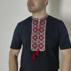 Ukrainian embroidery tshirt Vyshyvanka Traditional mens embroidered knitted fabric t-shirt Ukrainian shirt sorochka Ukraine national clothes