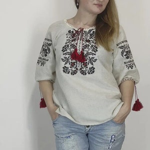 Ukrainian embroidery linen Vyshyvanka big size woman Traditional women's embroidered blouse Ukraine seller sorochka national clothes