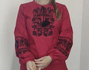Ukrainian embroidery red Vyshyvanka Traditional women's embroidered homespun cloth blouse Ukraine Blouse sorochka Ukrainian national clothes