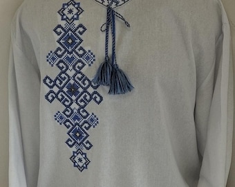 Short sleeve Ukrainian embroidery jeans Vyshyvanka for boys Traditional men's embroidered tshirt Ukrainian blue shirt sorochka Ukraine