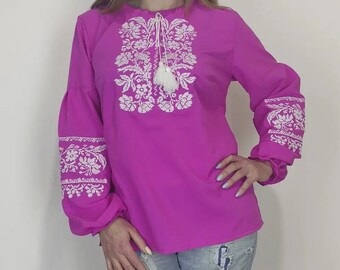Bordado ucraniano Vyshyvanka Blusa de gasa rosa bordada tradicional para mujer Blusa ucraniana sorochka Ropa nacional ucraniana