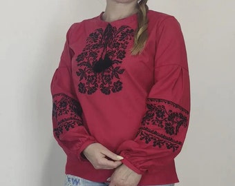 Ukrainische Stickerei rot Vyshyvanka Traditionelle Frauen bestickte selbstgesponnene Stoffbluse Ukraine Bluse Sorochka Ukrainisches Nationaltuch 1