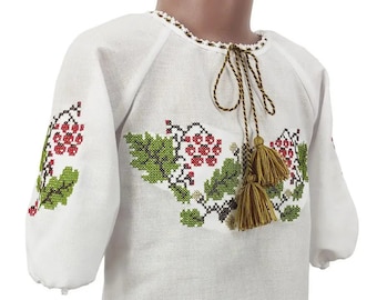 2-8 yrs For girl Ukrainian embroidery Vyshyvanka girls oak and viburnum embroidered kids blouse Ukraine seller sorochka national clothes