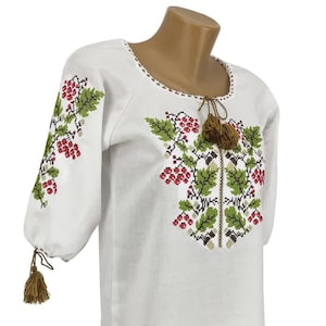 Ukrainian red viburnum Vyshyvanka chervona kalyna woman Traditional women&#39;s embroidered cotton lady blouse Ukraine seller sorochka national