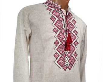 Natural Linen men's long short sleeve embroidered shirt festive Ukrainian gift Vyshyvanka tshirt shirt sorochka for male Ukraine national