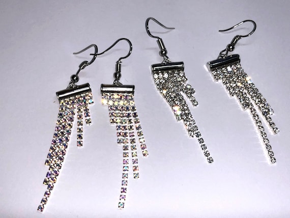 Vintage Rhinestone Tassel Drop Earrings: Sparkly Bridal Jewelry