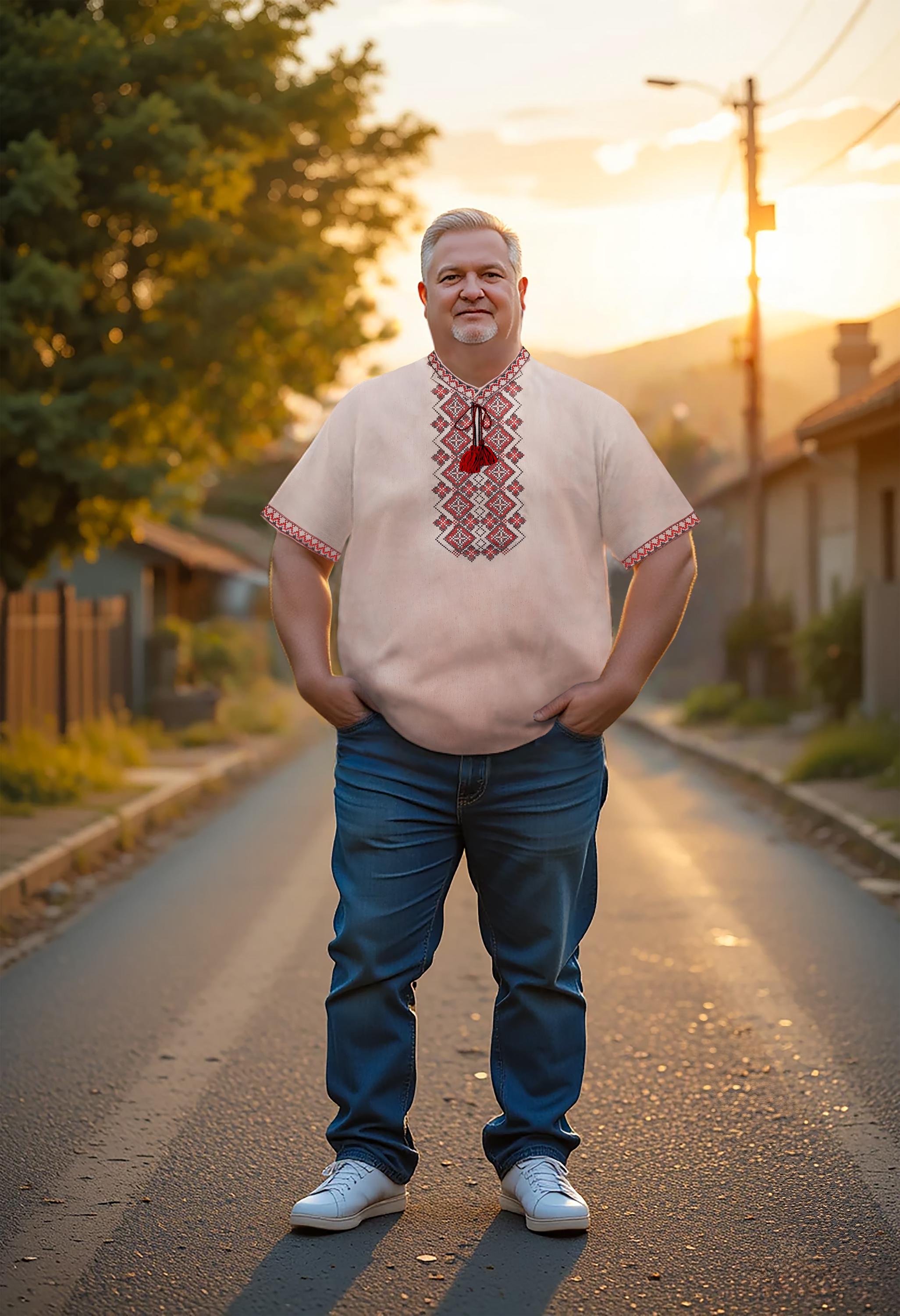 Natural Linen men's long short sleeve embroidered shirt festive Ukrainian gift Vyshyvanka tshirt shirt sorochka for male Ukraine national