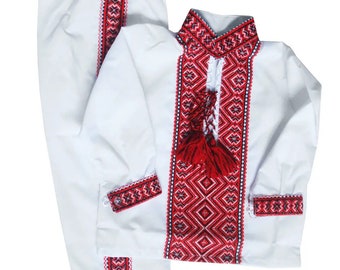 Traje blanco y rojo para bautizo de bebé niño, regalo para nueva mamá, conjunto ucraniano, camisa de bautizo Vyshyvanka para bautizo de bebé niño de Ucrania