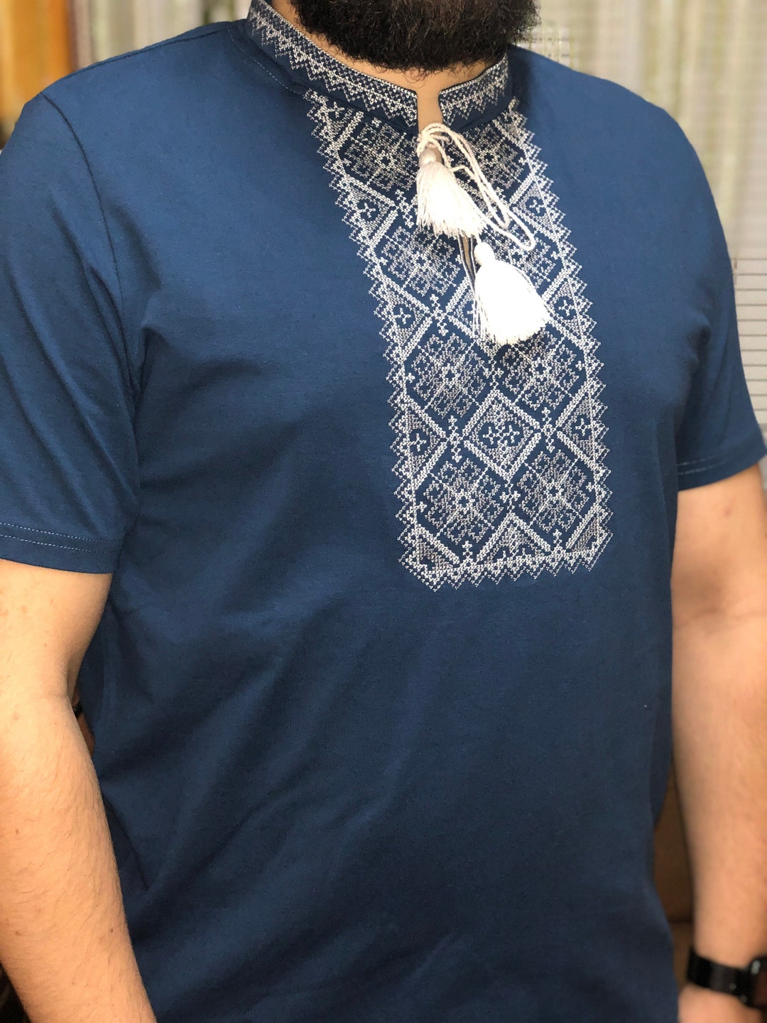 Ukrainian Embroidery Tshirt Blue Vyshyvanka for Men Traditional ...