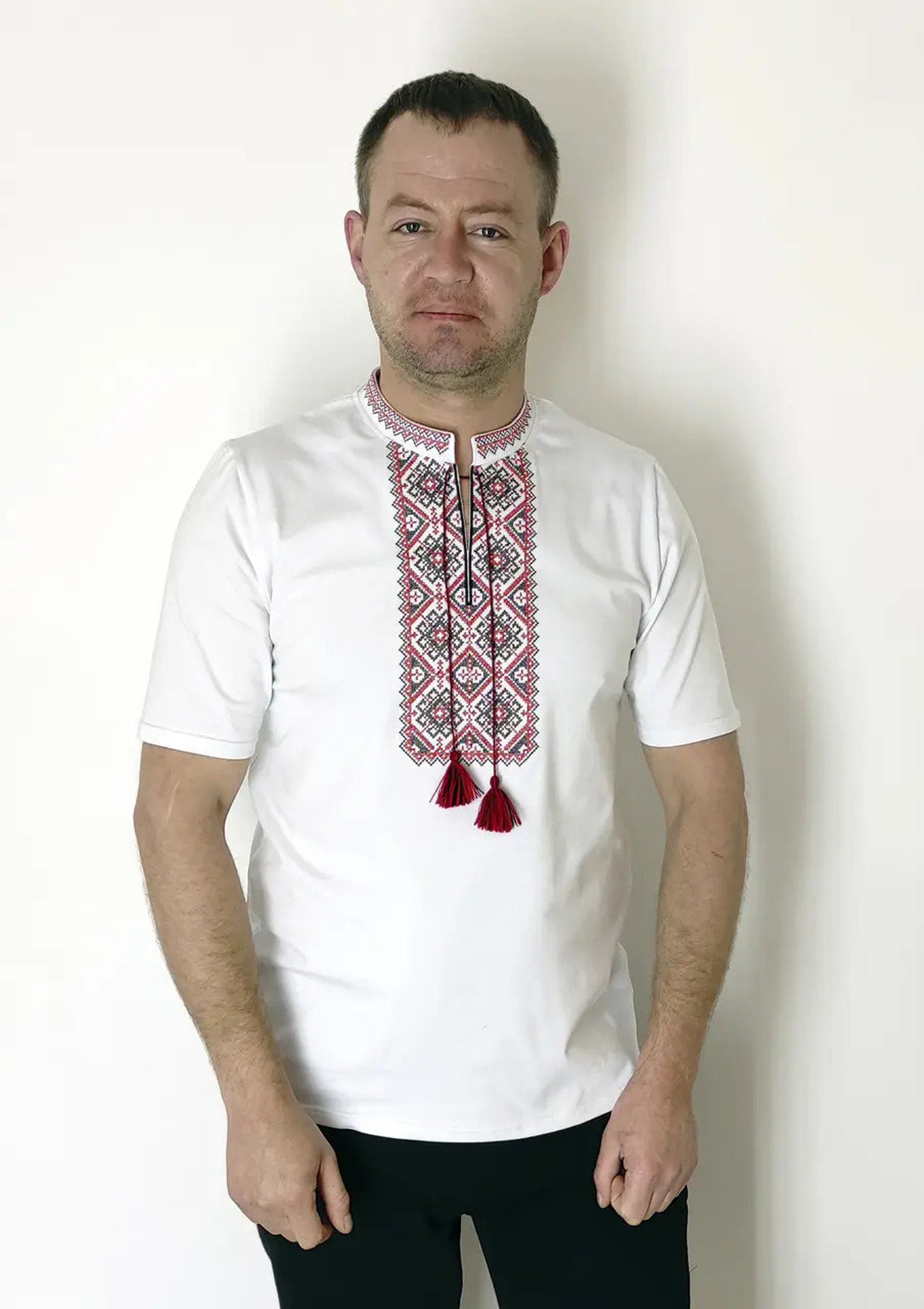 Ukrainian Embroidered Men's T-Shirt - Traditional Patriotic Design, Full Sleeve, Stretch Cotton - View #10