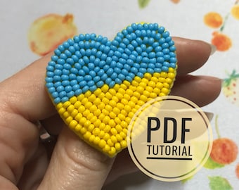 Brosche Herz der Ukraine TUTORIAL Muster Brosche machen Anleitung Schritt für Schritt Anleitung Stickerei Perlen DIY blau gelb Pin PDF Meisterklasse
