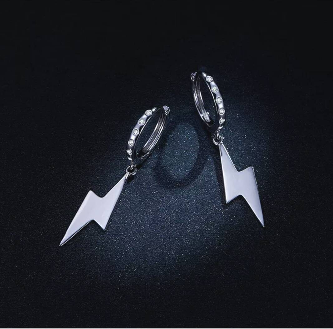 925 Sterling Silver Lightning Bolt Hoop Earrings Platinum Etsy