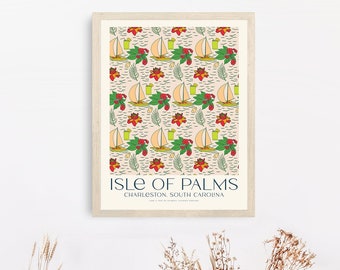 Isle Of Palms, SC 18x24in Prints, Floral Beach Home Artwork, Charleston, South Carolina Prints, Beach Home Print Wall Art, Housewarming Gift