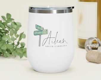Aiken, cadeaux SC, gobelet à vin isotherme 12 oz Caroline du Sud, verres Aiken, cadeaux pour ville natale SC, cadeau de pendaison de crémaillère, gobelet art abstrait