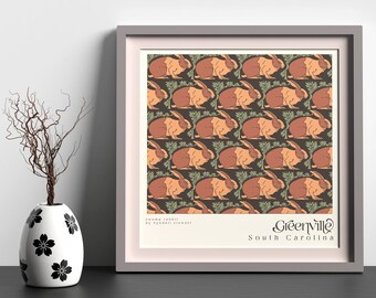 Greenville, SC Artwork, 20x20in print, Swamp Rabbit Art Print, Greenville, SC Wall Art, Housewarming Gift, Wedding Gift, Dorm decor