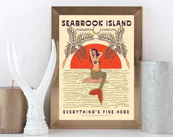 Seabrook Island, SC 18x24in Orange Prints, Vacation Home Artwork, Tropical print, Beach Art Print Wall Art, Housewarming Gift