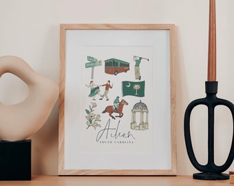 Aiken, SC Artwork | Aiken South Carolina Print | Hand Drawing | Gift | Physical Print | Minimalist | Minimalistic Print | Modern Print