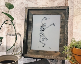 Impression squelette dansant | Inspiré des morts reconnaissants | Art du squelette | Morts reconnaissants | Impression physique | Impression minimaliste | Décoration d'intérieur neutre