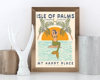 Isle Of Palms, impression sirène verte SC 18 x 24 pouces, oeuvre d'art maison de vacances, impression tropicale, impression d'art de plage art mural, cadeau de pendaison de crémaillère