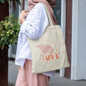 Greenville SC Canvas Tote Bag - Pastel Mice On Main Illustrated Canvas Tote Bag - Greenville South Carolina Tote