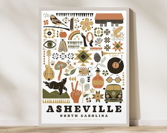 Asheville, 18x24in NC Artwork, North Carolina print, Asheville NC Mountains Art Print Wall Art, Housewarming Gift, Art Poster, Wedding Gift