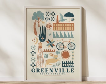 Greenville SC Artwork 11x14in, South Carolina print, Upstate SC Mountains Art Print Wall Art, Housewarming Gift, Abstract Art Poster, Home