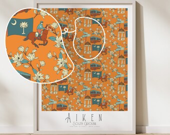 Aiken, oeuvre d'art SC, impression de Caroline du Sud, Aiken, art des montagnes SC, impression, art mural rétro, cadeau de pendaison de crémaillère, affiche d'art abstrait