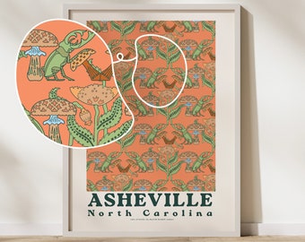 Asheville, oeuvre d'art en Caroline du Nord, impression de Caroline du Nord, Asheville, art des montagnes en Caroline du Nord, impression audacieuse, art mural rétro, cadeau de pendaison de crémaillère, art abstrait