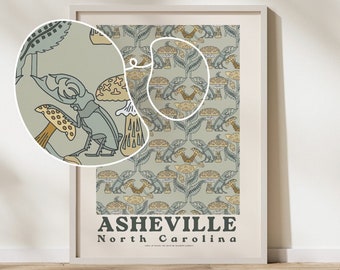 Asheville, NC Artwork, North Carolina print, Asheville, NC Mountains Art, Pastel Print, Retro Wall Art, Housewarming Gift, Abstract Art Post
