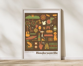 Hendersonville, NC 18x24in Artwork, North Carolina print, Hendersonville, NC Art Print Wall Art, Housewarming Gift, Art Poster