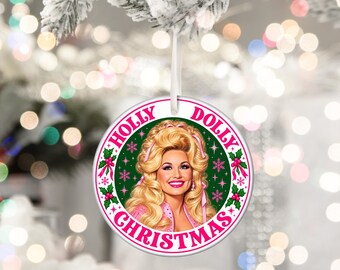 Ornamento natalizio Holly Dolly / Decorazione natalizia Dolly Parton / Ornamento natalizio rosa / Regalo a tema musica country / Regalo del Tennessee