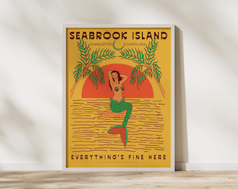 Seabrook Island, SC Impresiones naranjas de 18.0 x 24.0 in, obras de arte de casa de vacaciones, impresión tropical, arte de pared con impresión de arte de playa, regalo de inauguración de la casa