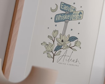 Aiken, SC 18x24in Blue Prints, SC Artwork, Impresión de Carolina del Sur, Aiken, SC Upstate Art Print Wall Art, Regalo de inauguración de la casa