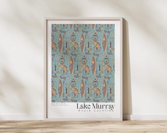 Lake Murray, SC 18 x 24 po., Columbia, impressions SC, oeuvre d'art maison aux tons froids, estampes de Caroline du Sud, art mural impression maison lac, cadeau de pendaison de crémaillère