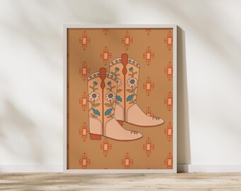 Cowboy Boots 11x14in Poster Druck | Neutrale Cowboy Kunst | Boho Western Geschenke und Dekor | Westliche Kunst