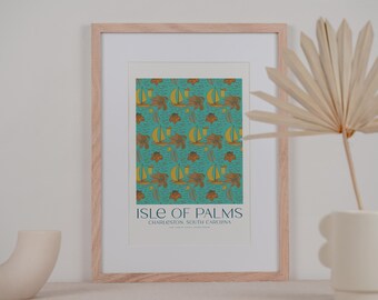 Isle Of Palms, SC 18x24in Prints, Green Floral Beach Home Artwork , South Carolina Prints, Beach Home Print Wall Art, Housewarming Gift