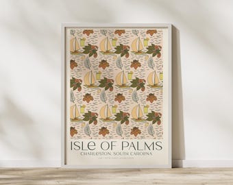 Isle Of Palms, SC 18x24in Prints, Neutral Floral Beach Home Artwork , South Carolina Prints, Beach Home Print Wall Art, Housewarming Gift