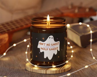 Vela "No hay fantasma como el Espíritu Santo" / Regalo cristiano de Halloween / Divertida decoración otoñal con temática religiosa / Vela cristiana del fantasma