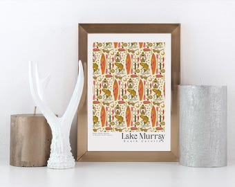 Lake Murray, SC 18 x 24 po., Columbia, impressions SC, oeuvre d'art maison lac aux tons chauds, estampes de Caroline du Sud, art mural impression maison lac, cadeau de pendaison de crémaillère