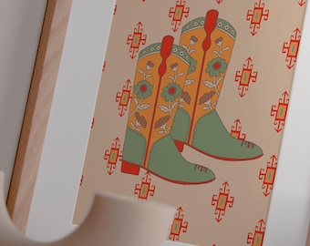 Bottes de cow-boy, impression poster de 11 x 14 po. | Art de cow-boy aux tons chauds | Cadeaux et décoration bohèmes occidentaux | Art occidental
