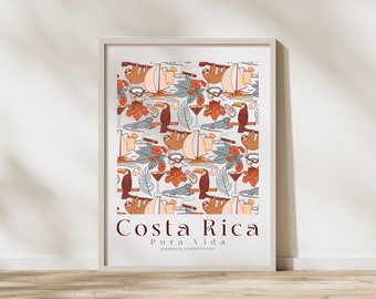 Costa Rica 18x24in Pattern Prints, Vacation Home Artwork, Tropical print, Beach Art Print Wall Art, Housewarming Gift